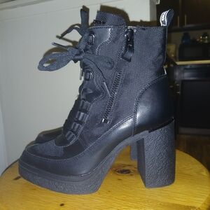 DKNYC Black Lace-Up Platform Ankle Boots